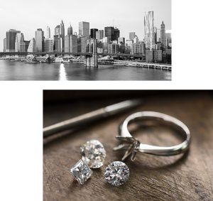 ニューヨークの街並みと「ラザールダイヤモンド」の婚約指輪