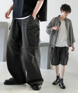 オーバーサイズ2wayドレープバギーカーゴデニムパンツ12.3oz